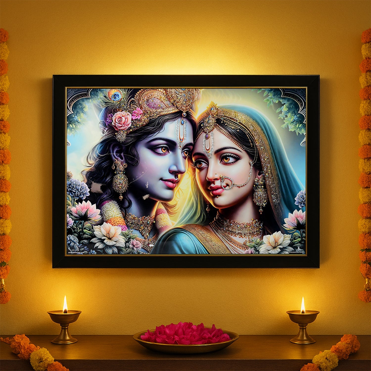 Lord Krishna and Radha Wall Painting with Wooden Frame 60x45 Cm Approx (1 Pc / Mix Design) Lord Krishna and Radha Wall Painting with Wooden Frame 60x45 Cm Approx (1 Pc / Mix Design)